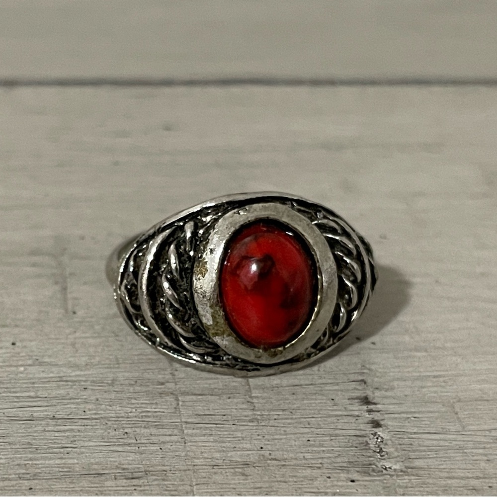 Vintage Red Jasper Adjustable Ring - No Stamp/Mark